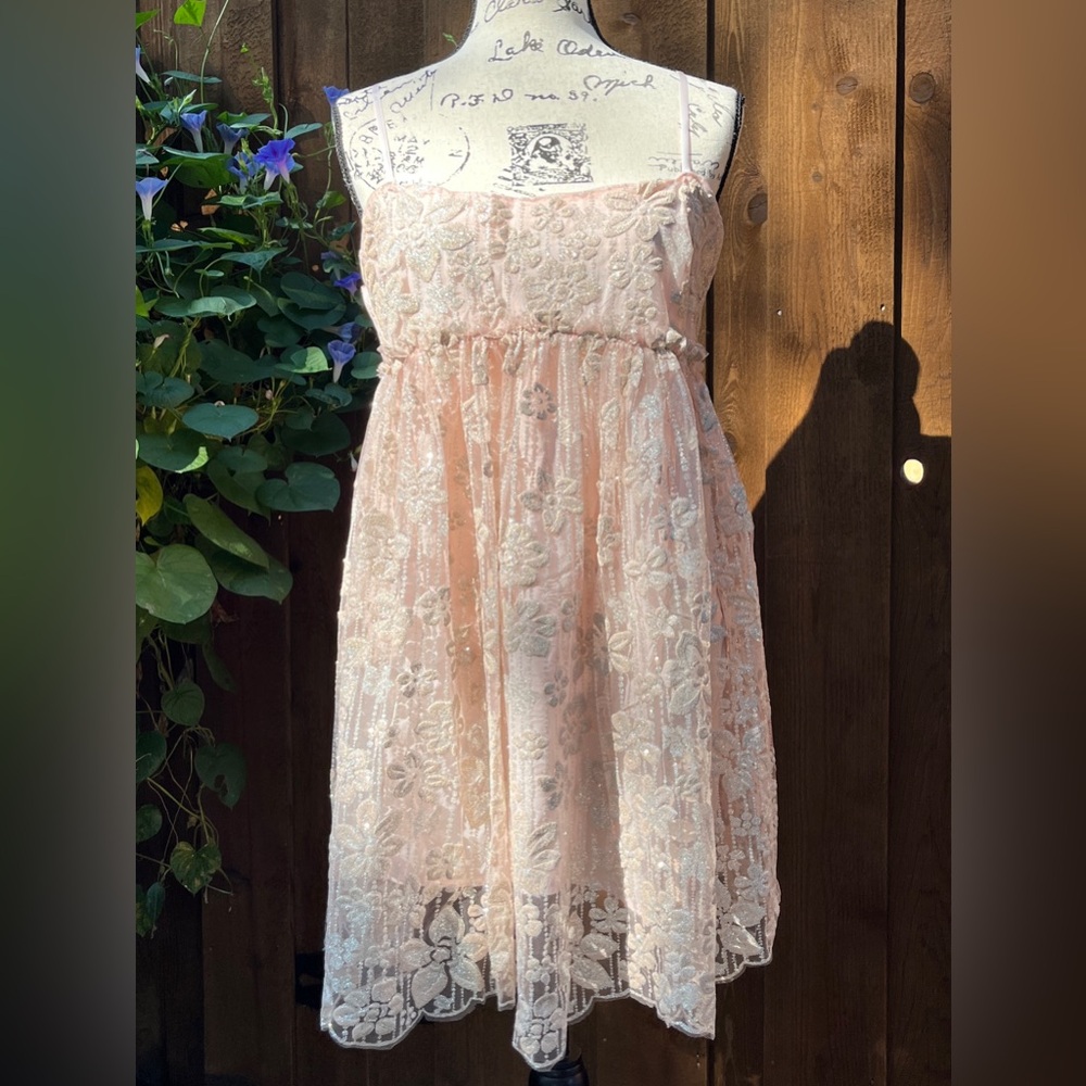 Free People All That Glitters Babydoll Lace Minidress in Ivory Combo Size M NWT